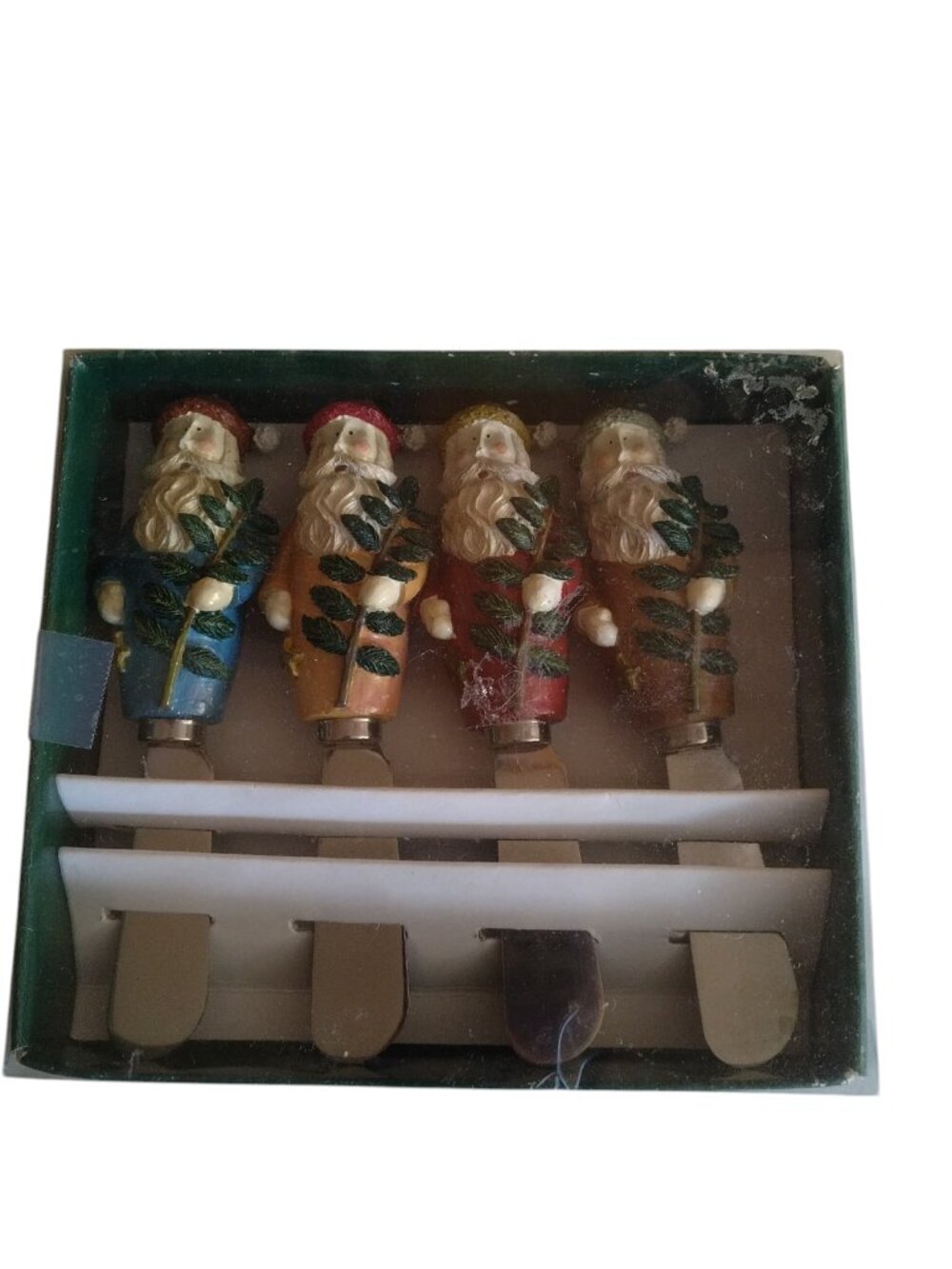 Santa Claus Spreaders Knives Resin Stainless Steel Set of 4 Holiday Christmas